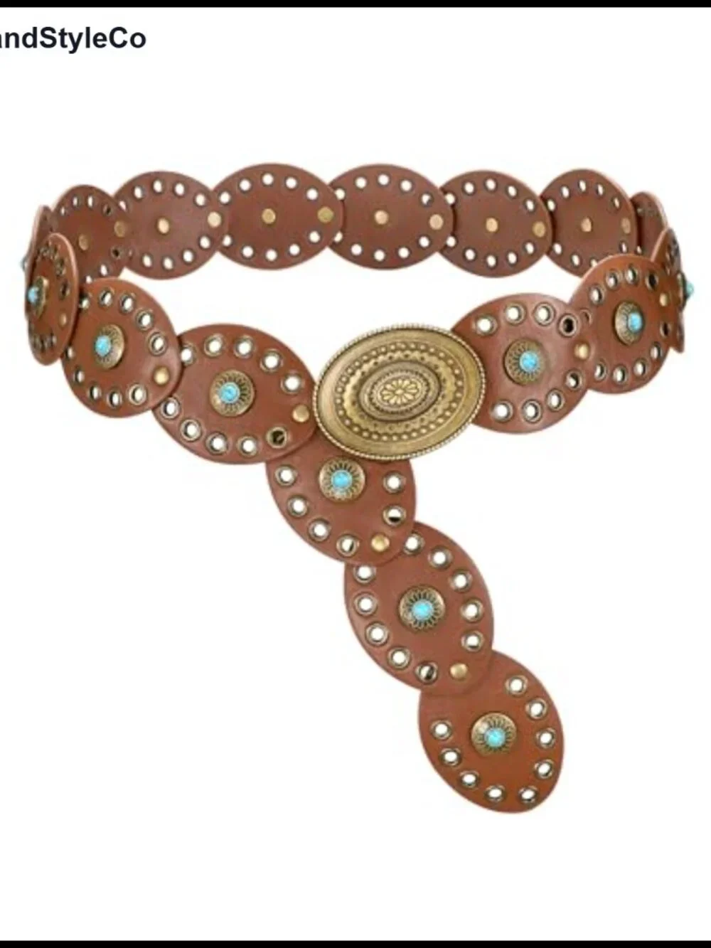 Women Western Disc Belt with Turquoise PU Leather Cowgirl Concho Belt